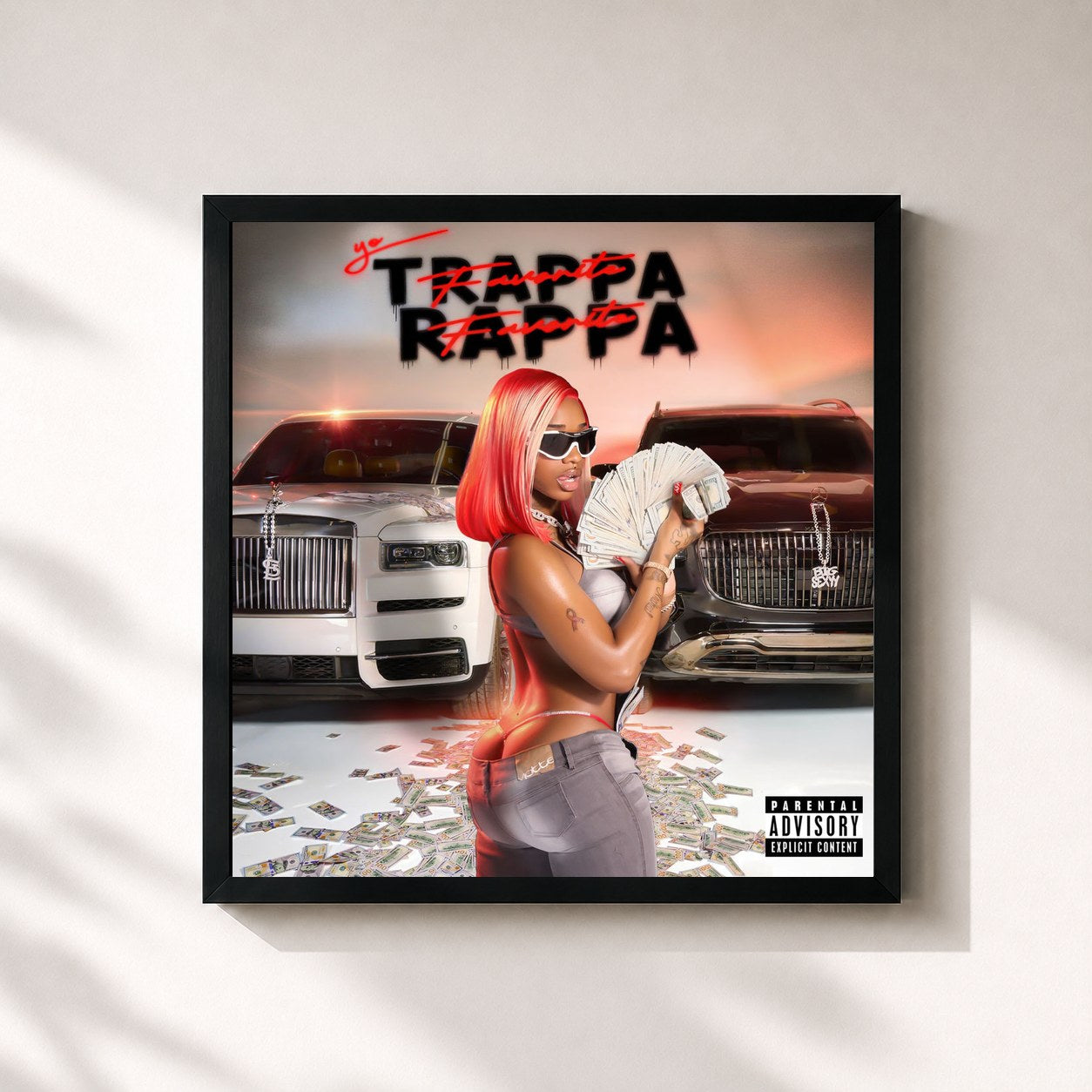 #noir Tableau carré de l'album Yo Favorite Trappa Favorite Rappa de Sexyy Red, cadre noir 32x32 cm