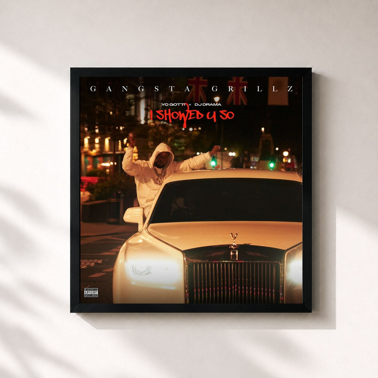 #noir Tableau carré de l'album I Showed U So de Yo Gotti, cadre noir 32x32 cm