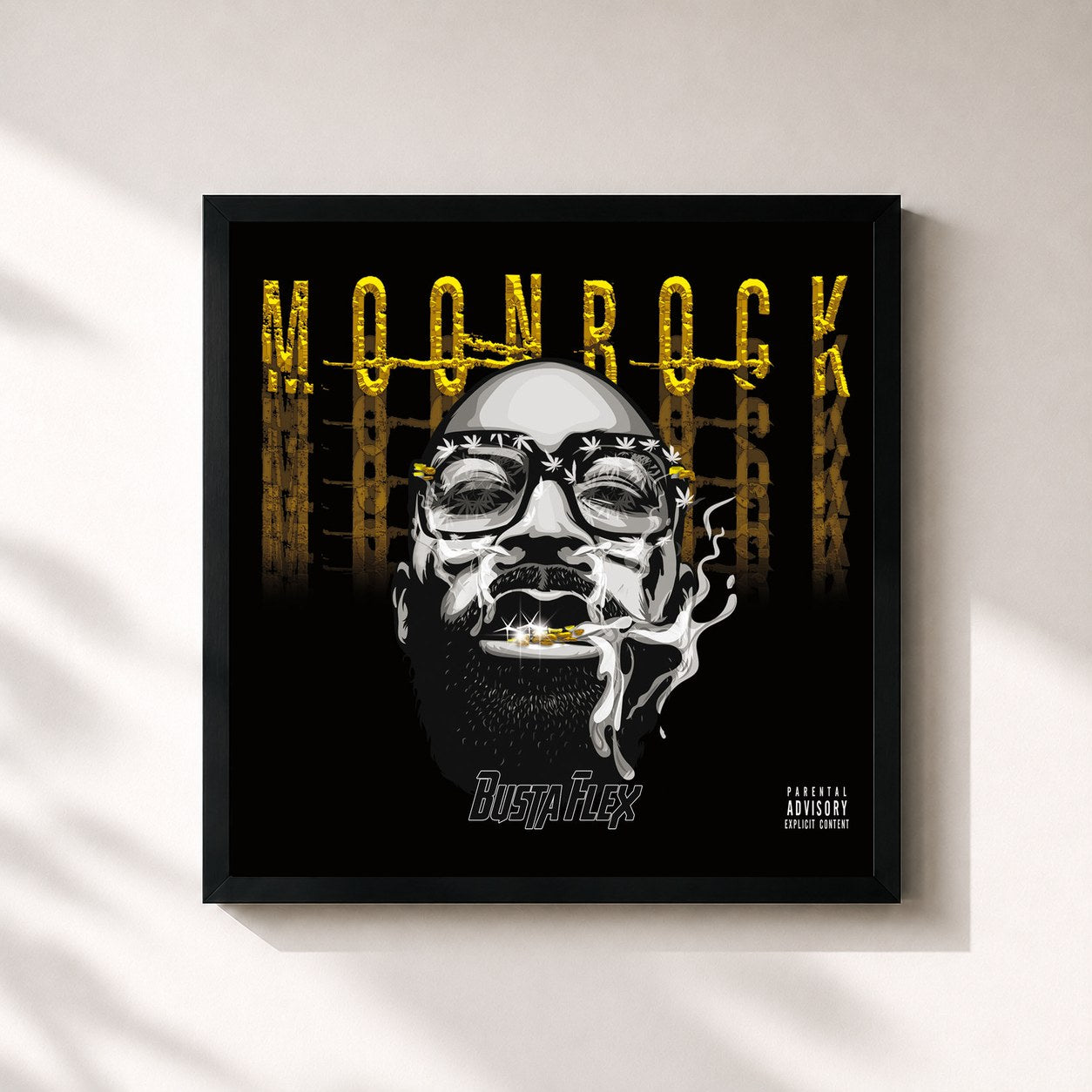 #noir Tableau carré de l'album Moonrock de Busta Flex, cadre noir 32x32 cm