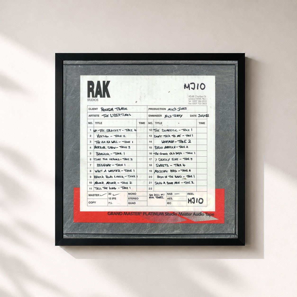#noir Tableau carré de l'album Up the Bracket: Studio Outtakes de The Libertines, cadre noir 32x32 cm
