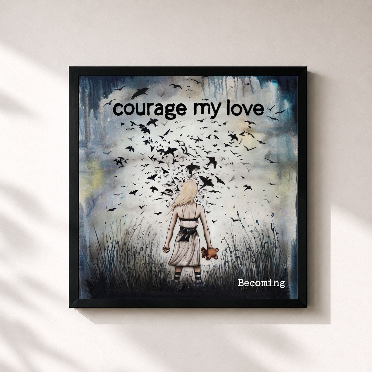 #noir Tableau carré de l'album Becoming de Courage My Love, cadre noir 32x32 cm