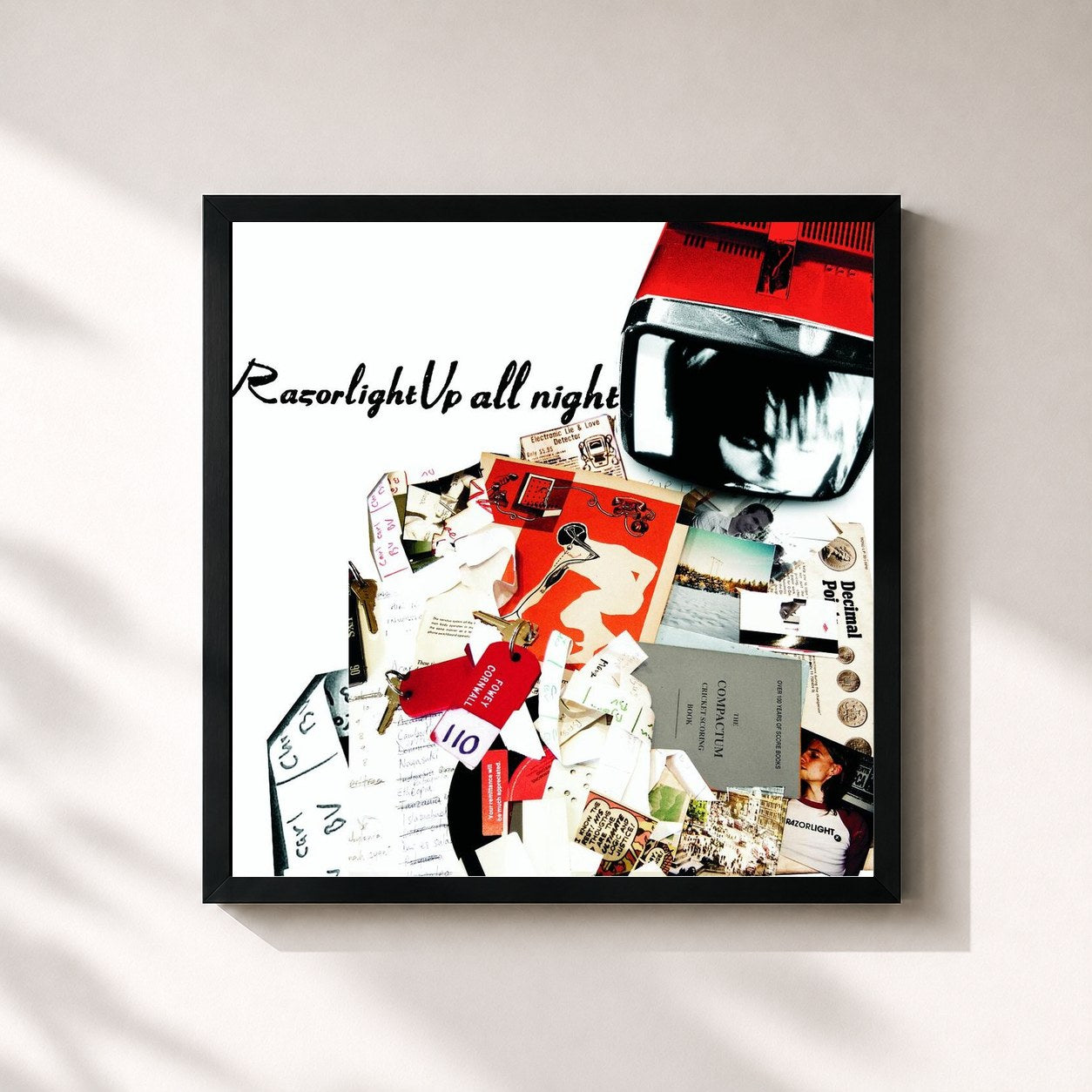 #noir Tableau carré de l'album Up All Night de Razorlight, cadre noir 32x32 cm
