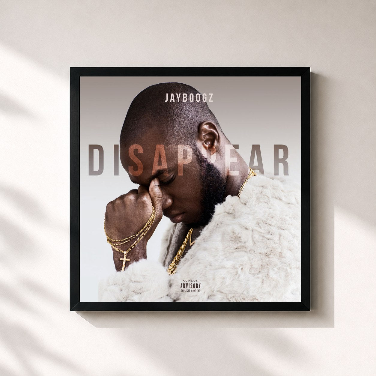 #noir Tableau carré de l'album Disappear de Jayboogz, cadre noir 32x32 cm