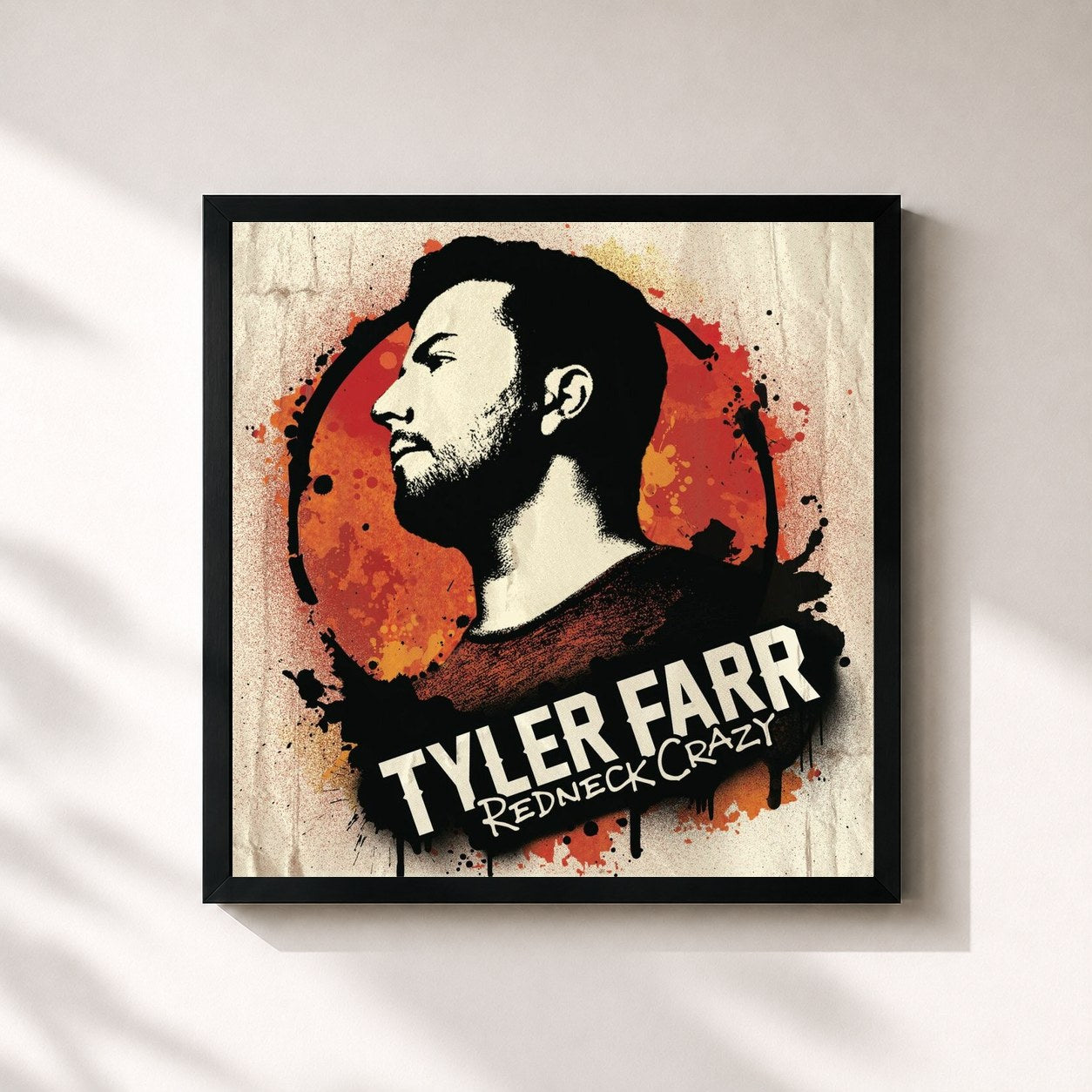 #noir Tableau carré de l'album Redneck Crazy de Tyler Farr, cadre noir 32x32 cm