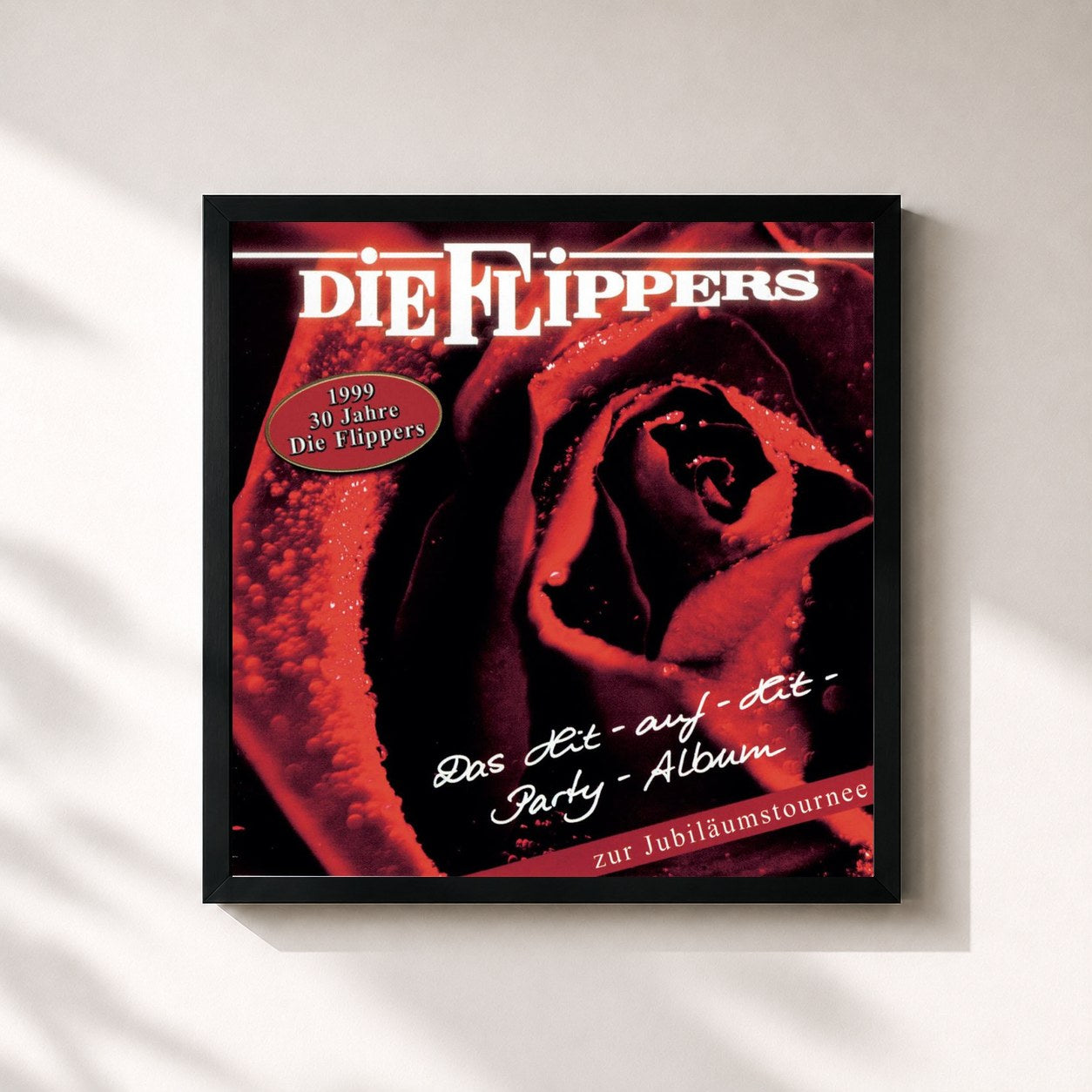 #noir Tableau carré de l'album Das Hit-auf-Hit-Party-Album de Die Flippers, cadre noir 32x32 cm