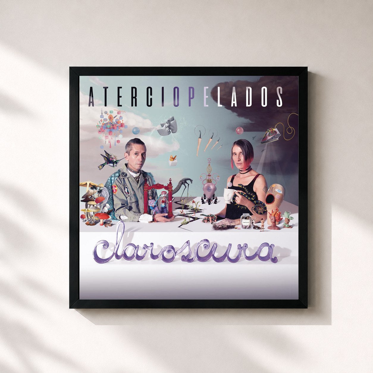 #noir Tableau carré de l'album Claroscura de Aterciopelados, cadre noir 32x32 cm