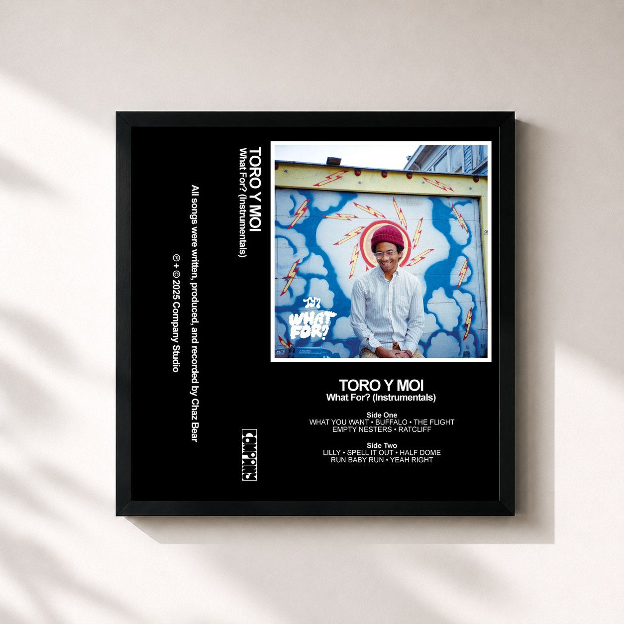 #noir Tableau carré de l'album What For? (Instrumentals) de Toro Y Moi, cadre noir 32x32 cm
