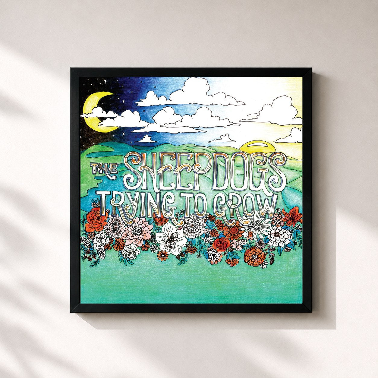 #noir Tableau carré de l'album Trying to Grow de The Sheepdogs, cadre noir 32x32 cm