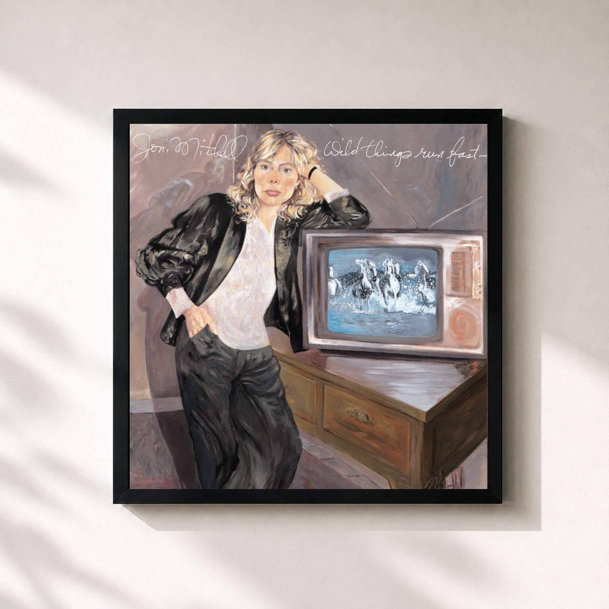 #noir Tableau carré de l'album Wild Things Run Fast de Joni Mitchell, cadre noir 32x32 cm