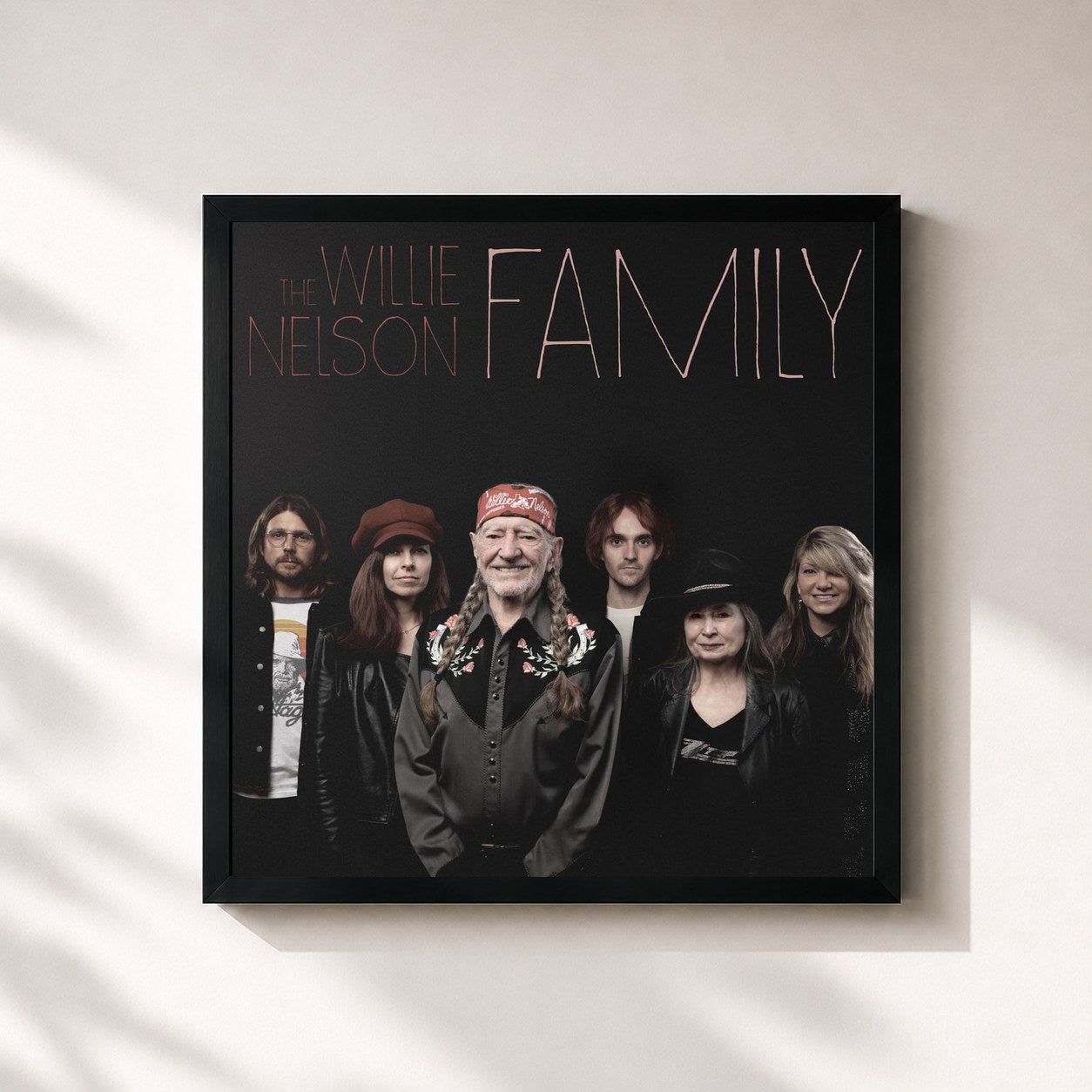 #noir Tableau carré de l'album The Willie Nelson Family de Willie Nelson, cadre noir 32x32 cm