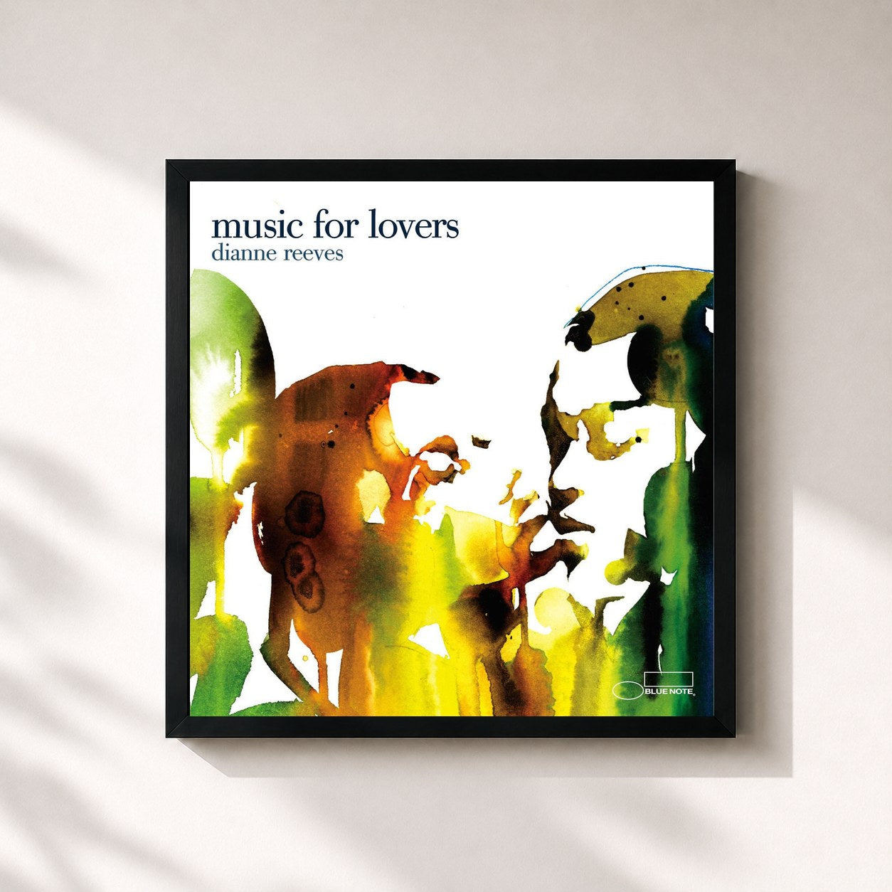 #noir Tableau carré de l'album Music For Lovers de Dianne Reeves, cadre noir 32x32 cm