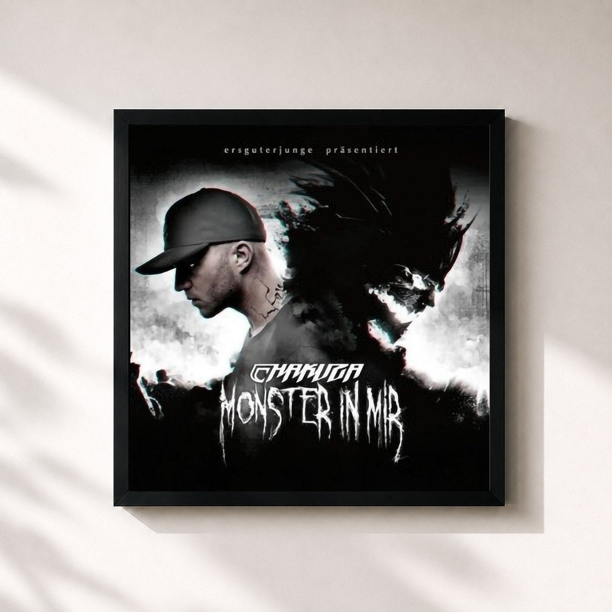 #noir Tableau carré de l'album Monster in mir de Chakuza, cadre noir 32x32 cm