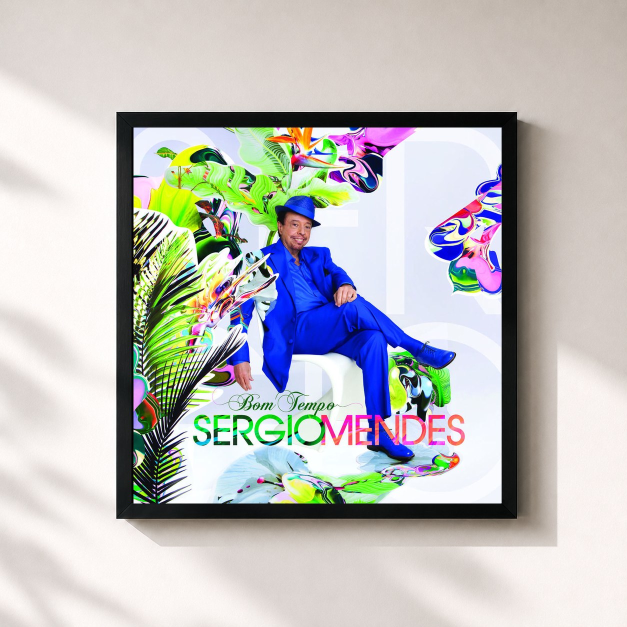 #noir Tableau carré de l'album Bom Tempo de Sergio Mendes, cadre noir 32x32 cm