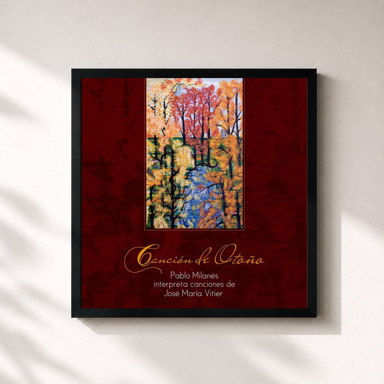 #noir Tableau carré de l'album Canción de Otoño de Pablo Milanés, cadre noir 32x32 cm