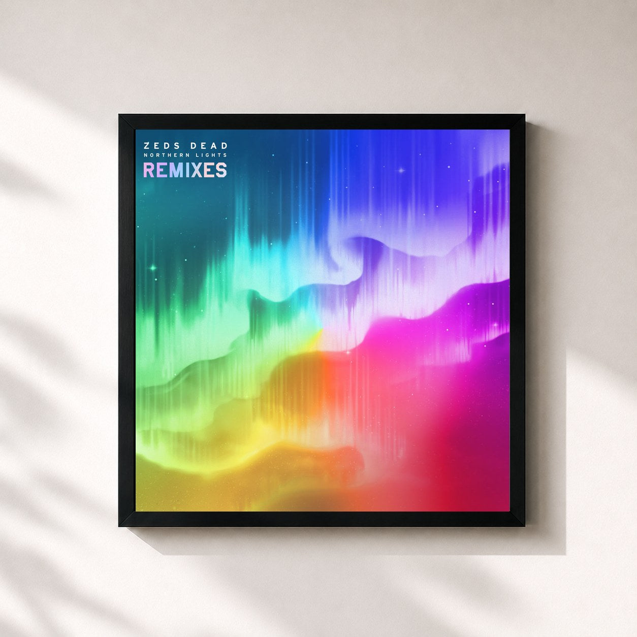 #noir Tableau carré de l'album Northern Lights (Remixes) de Zeds dead, cadre noir 32x32 cm