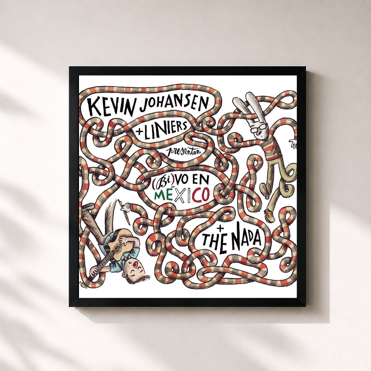 #noir Tableau carré de l'album Kevin Johansen + Liniers + The Nada: (Bi)vo en México de Kevin Johansen, cadre noir 32x32 cm