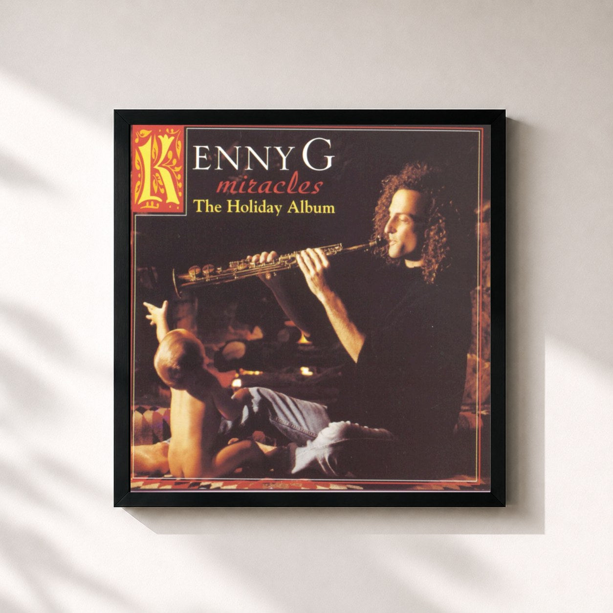 #noir Tableau carré de l'album Miracles: The Holiday Album de Kenny G, cadre noir 32x32 cm