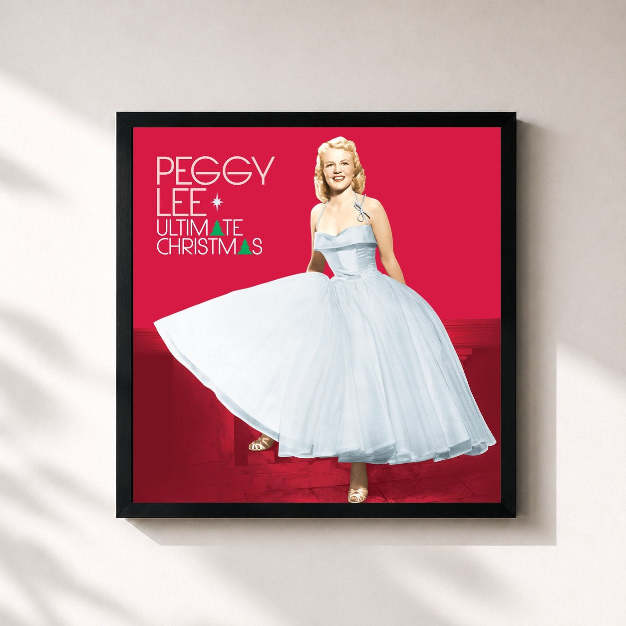 #noir Tableau carré de l'album Ultimate Christmas de Peggy Lee, cadre noir 32x32 cm