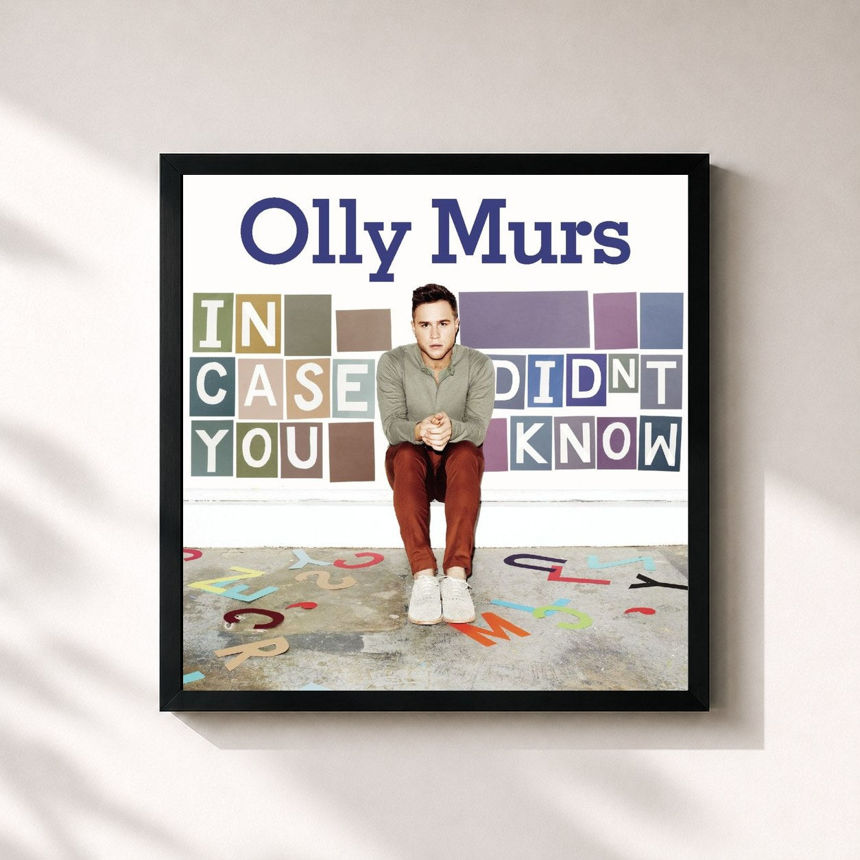 #noir Tableau carré de l'album In Case You Didn't Know de Olly Murs, cadre noir 32x32 cm