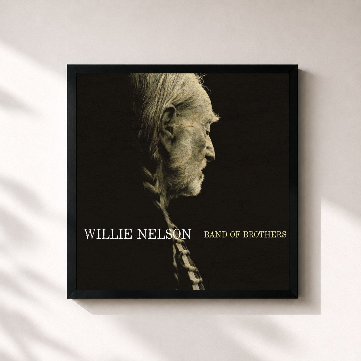 #noir Tableau carré de l'album Band of Brothers de Willie Nelson, cadre noir 32x32 cm