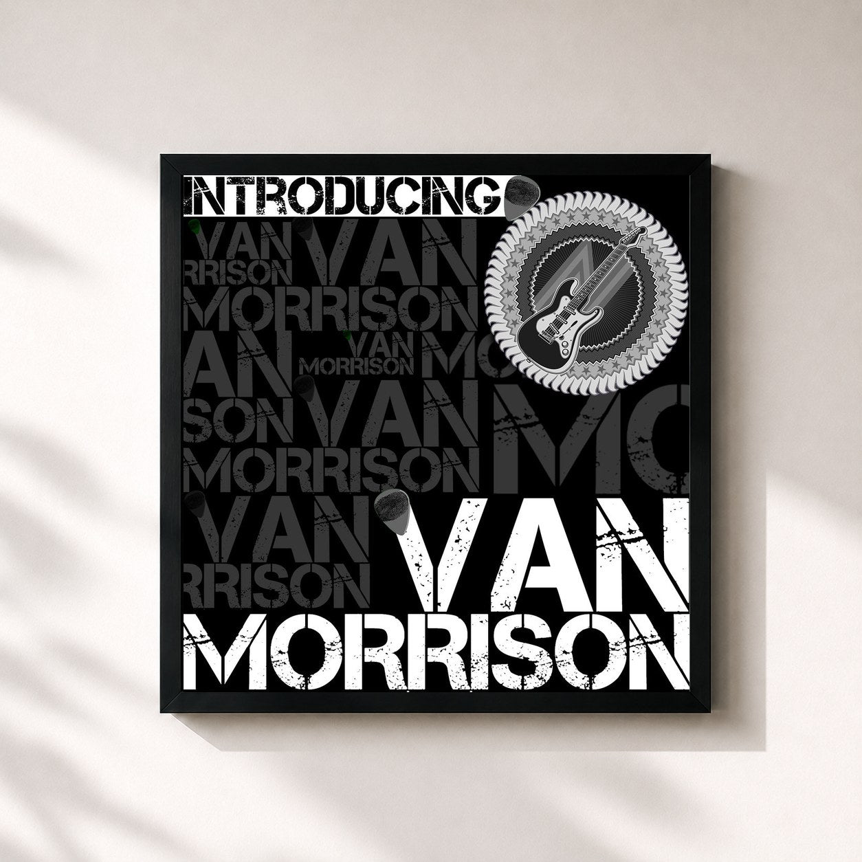 #noir Tableau carré de l'album Introducing Van Morrison de Van Morrison, cadre noir 32x32 cm