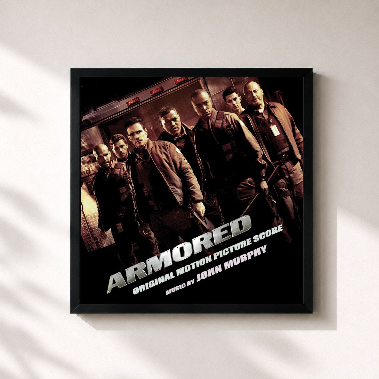#noir Tableau carré de l'album Armored (Original Motion Picture Score) de John Murphy, cadre noir 32x32 cm