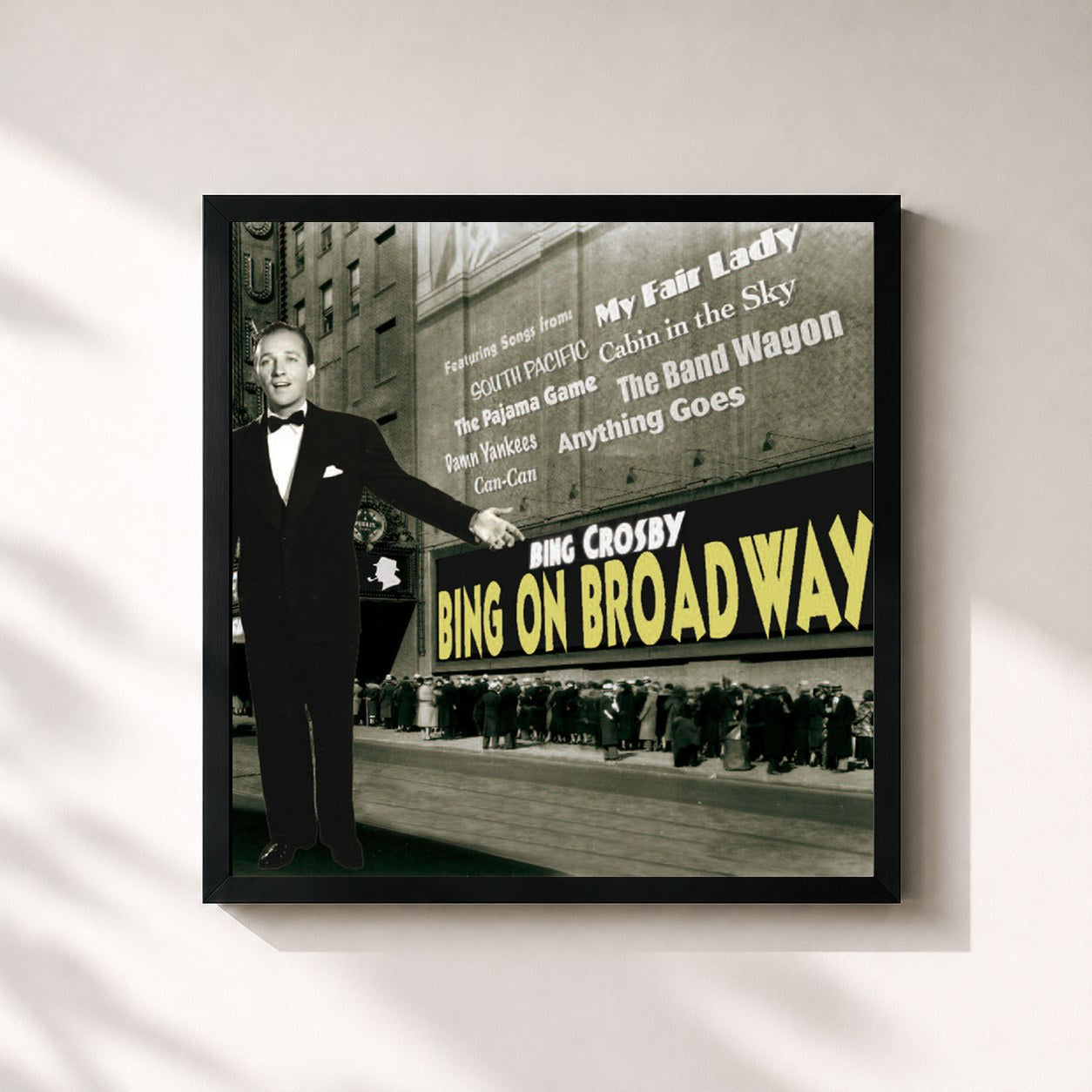 #noir Tableau carré de l'album Bing On Broadway de Bing Crosby, cadre noir 32x32 cm