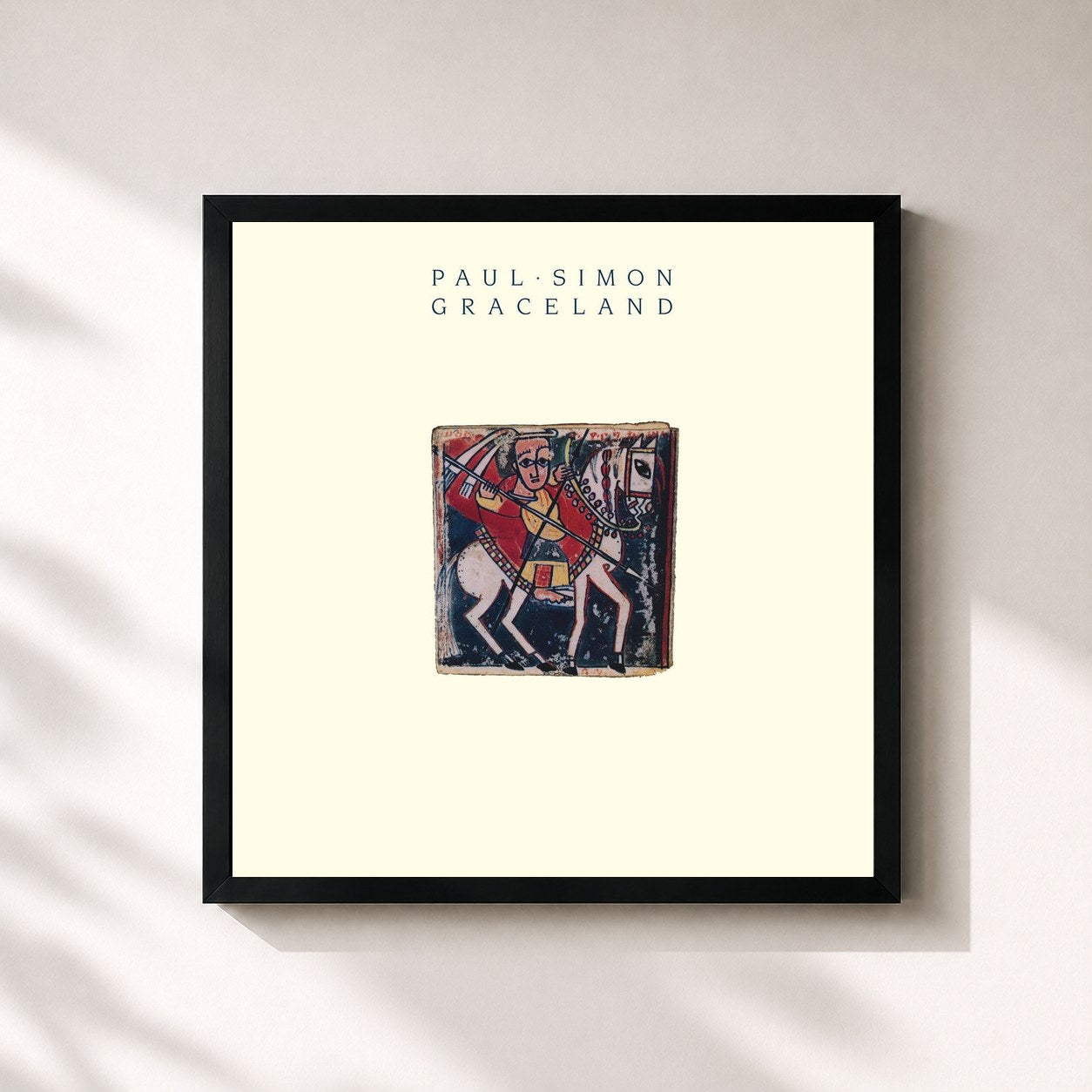 #noir Tableau carré de l'album Graceland de Paul Simon, cadre noir 32x32 cm