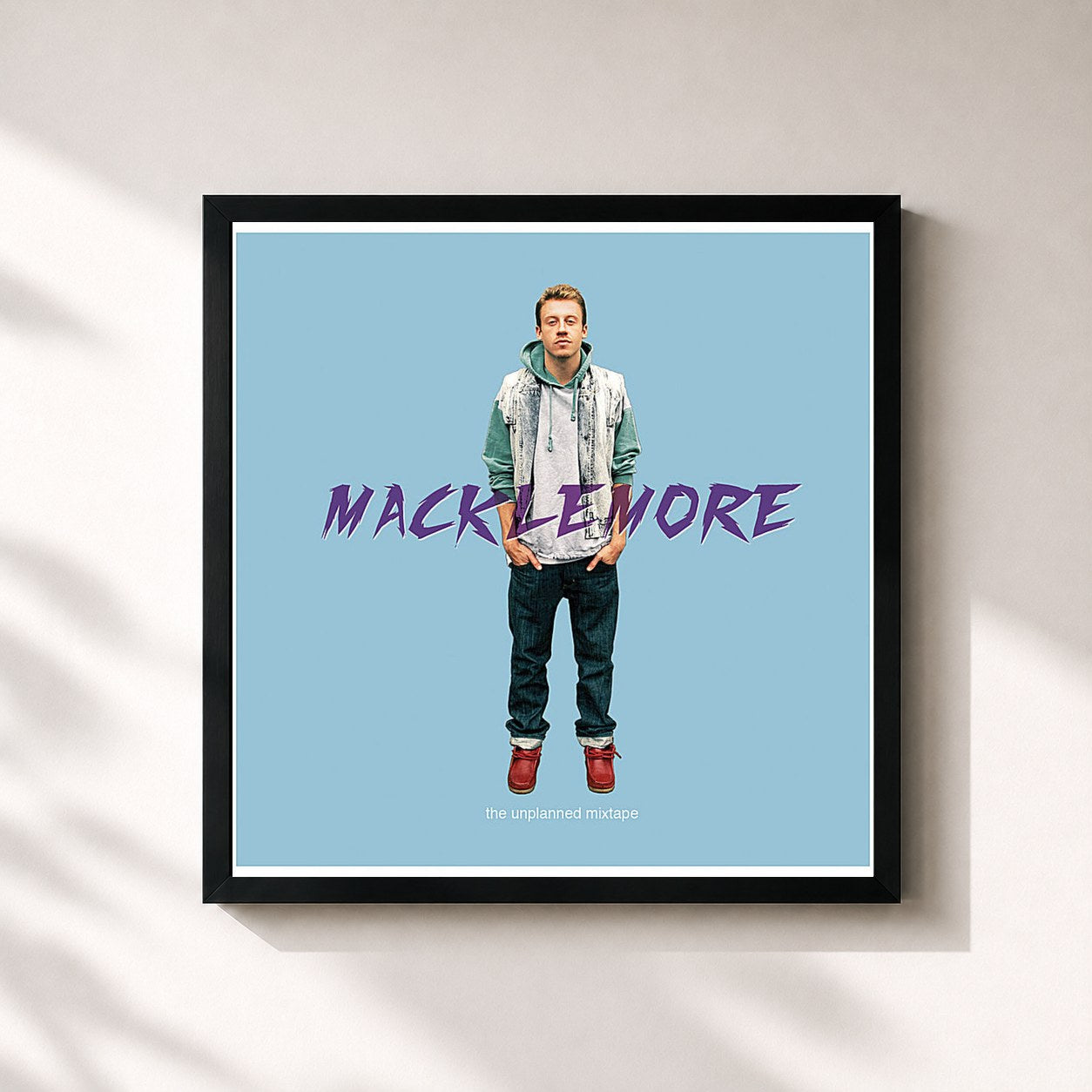 #noir Tableau carré de l'album The Unplanned Mixtape de Macklemore, cadre noir 32x32 cm