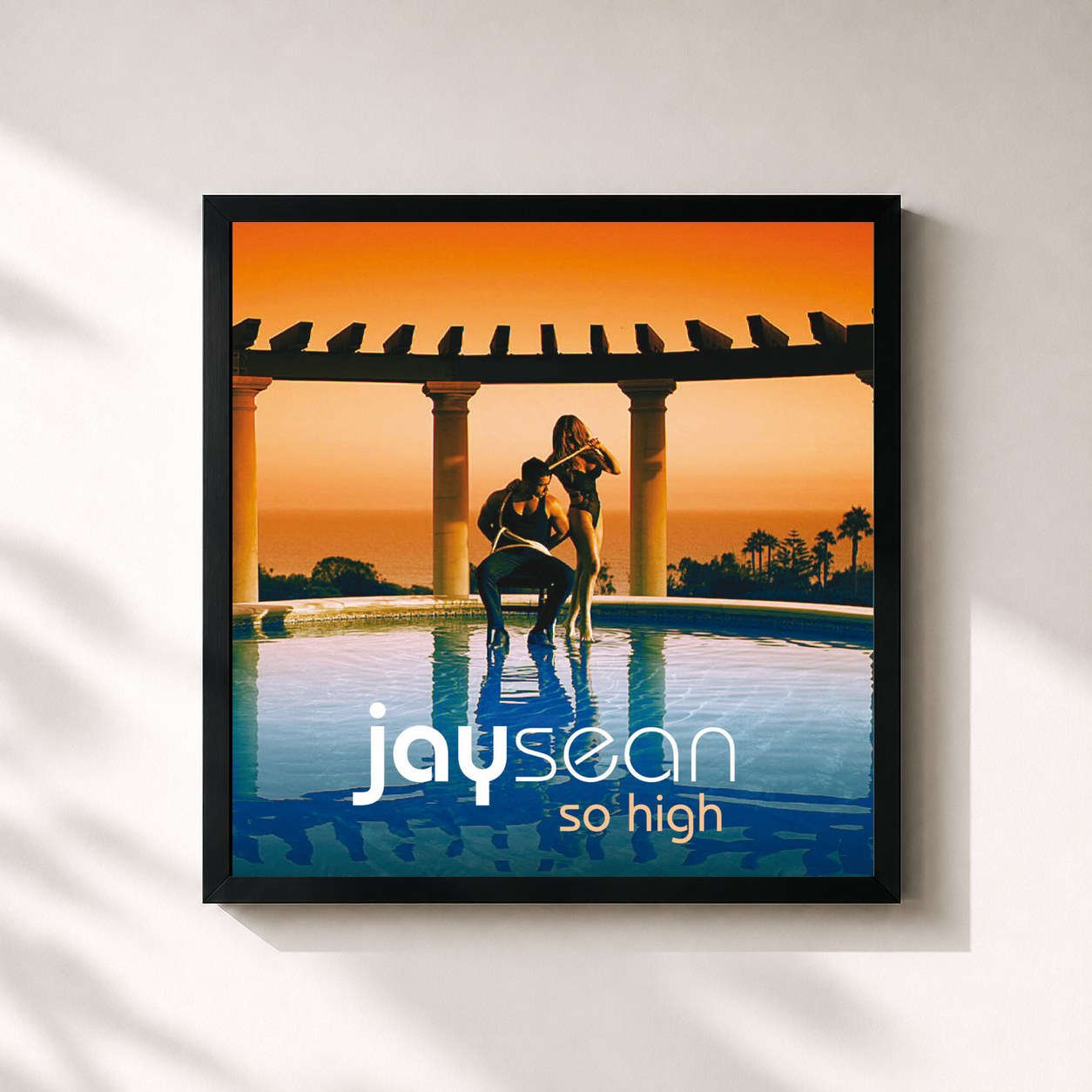 #noir Tableau carré de l'album So High de Jay Sean, cadre noir 32x32 cm