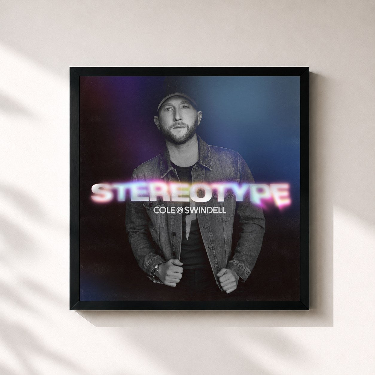 #noir Tableau carré de l'album Stereotype de Cole Swindell, cadre noir 32x32 cm