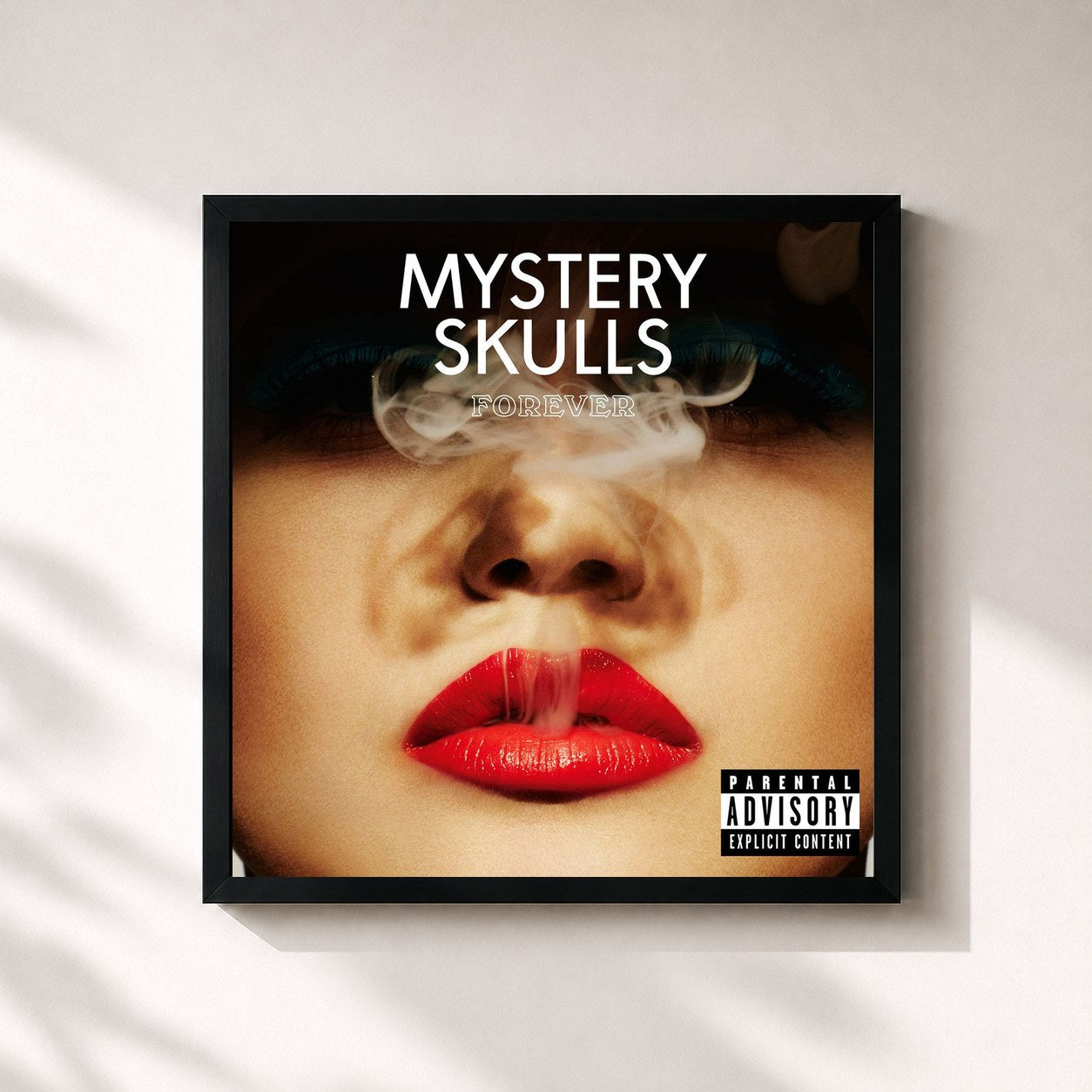 #noir Tableau carré de l'album Forever de Mystery Skulls, cadre noir 32x32 cm