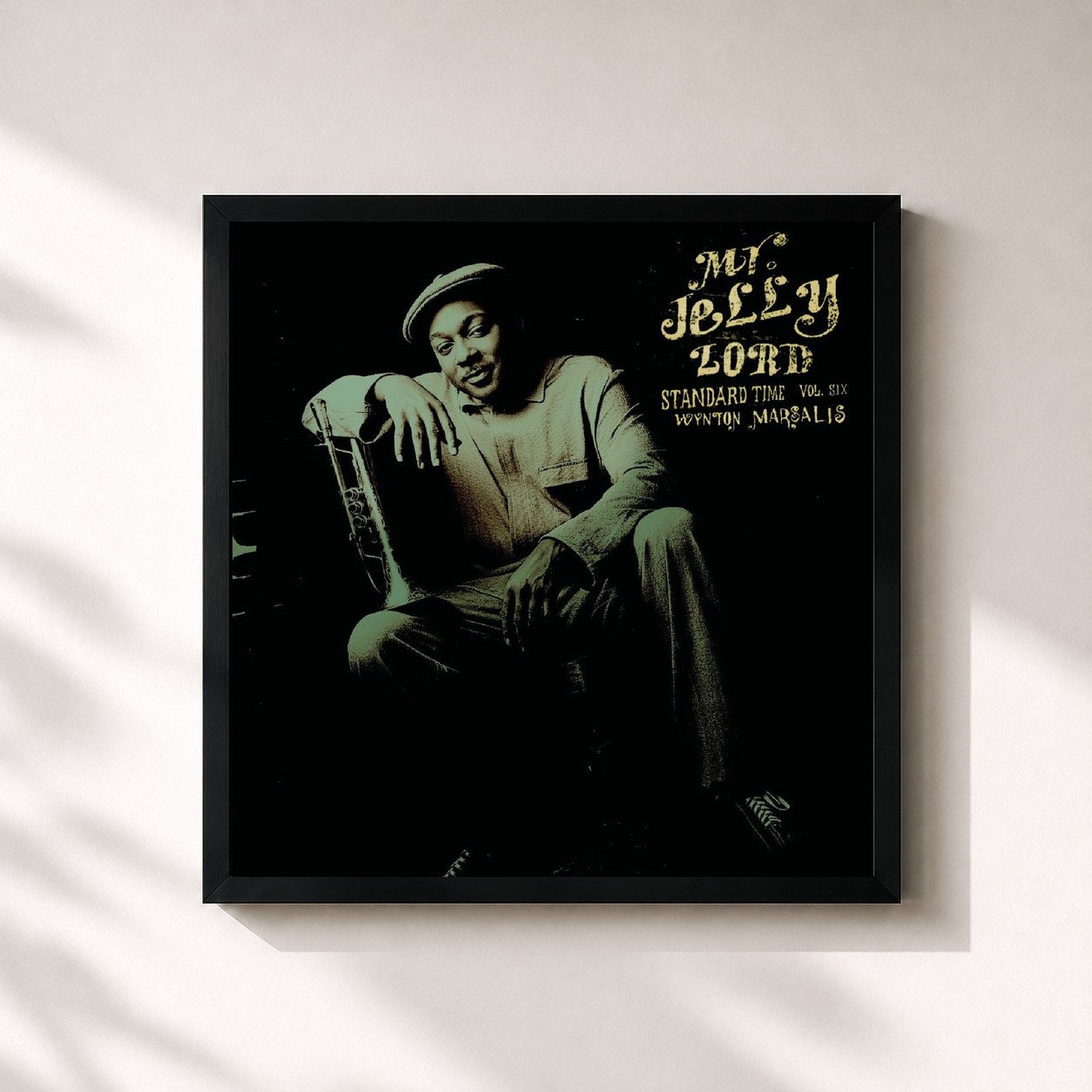 #noir Tableau carré de l'album Mr. Jelly Lord: Standard Time Vol. 6 de Wynton Marsalis, cadre noir 32x32 cm