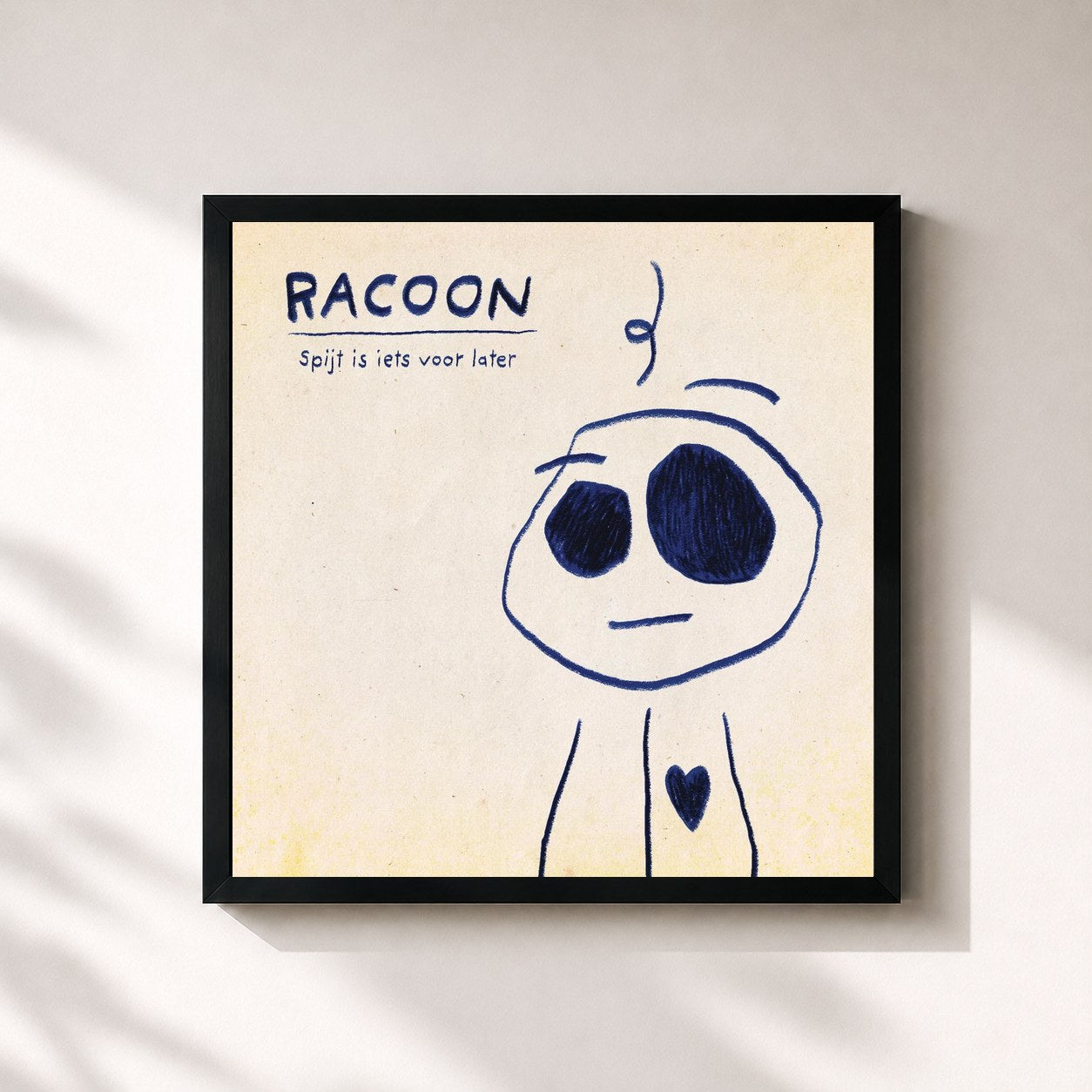 #noir Tableau carré de l'album Spijt Is Iets Voor Later de Racoon, cadre noir 32x32 cm