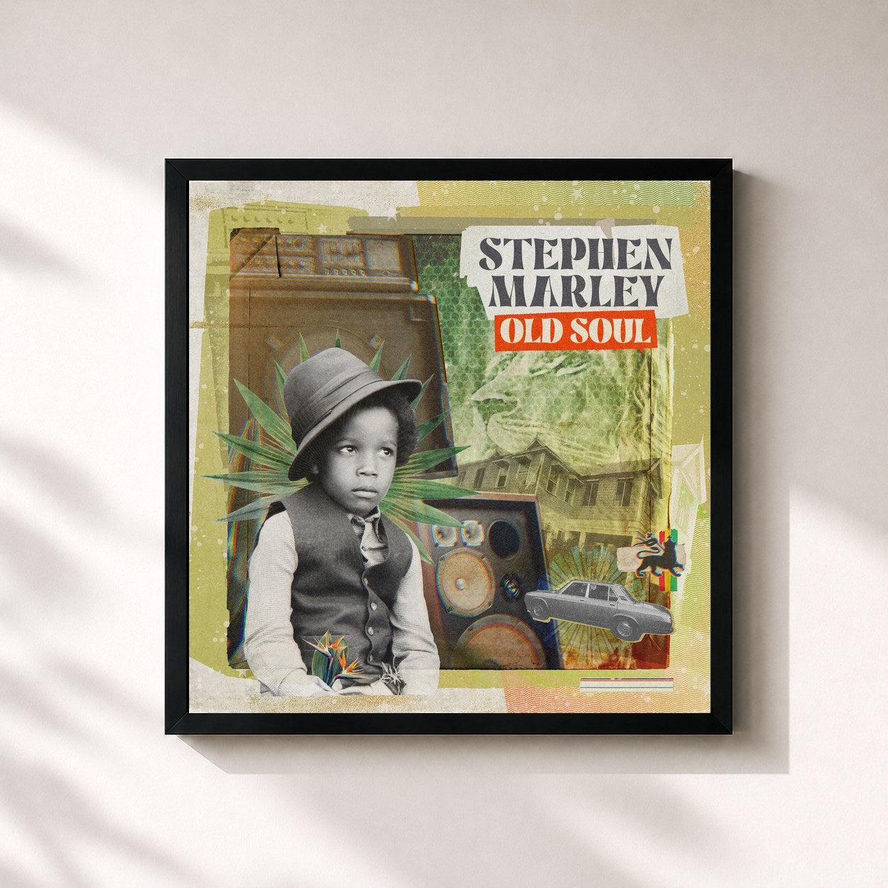 #noir Tableau carré de l'album Old Soul de Stephen Marley, cadre noir 32x32 cm