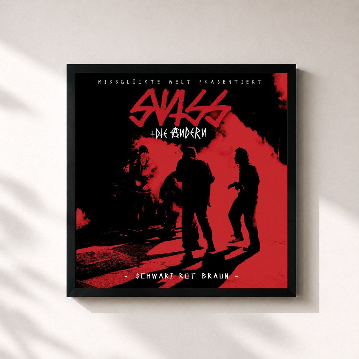 #noir Tableau carré de l'album Schwarz Rot Braun de Swiss & Die Andern, cadre noir 32x32 cm