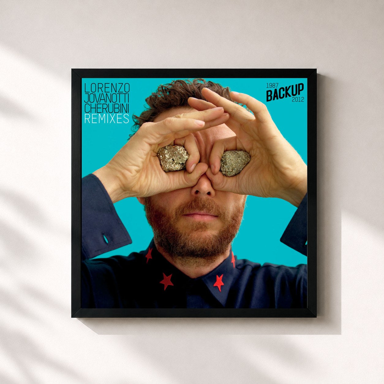 #noir Tableau carré de l'album Backup Remixes 1987-2012 de Jovanotti, cadre noir 32x32 cm