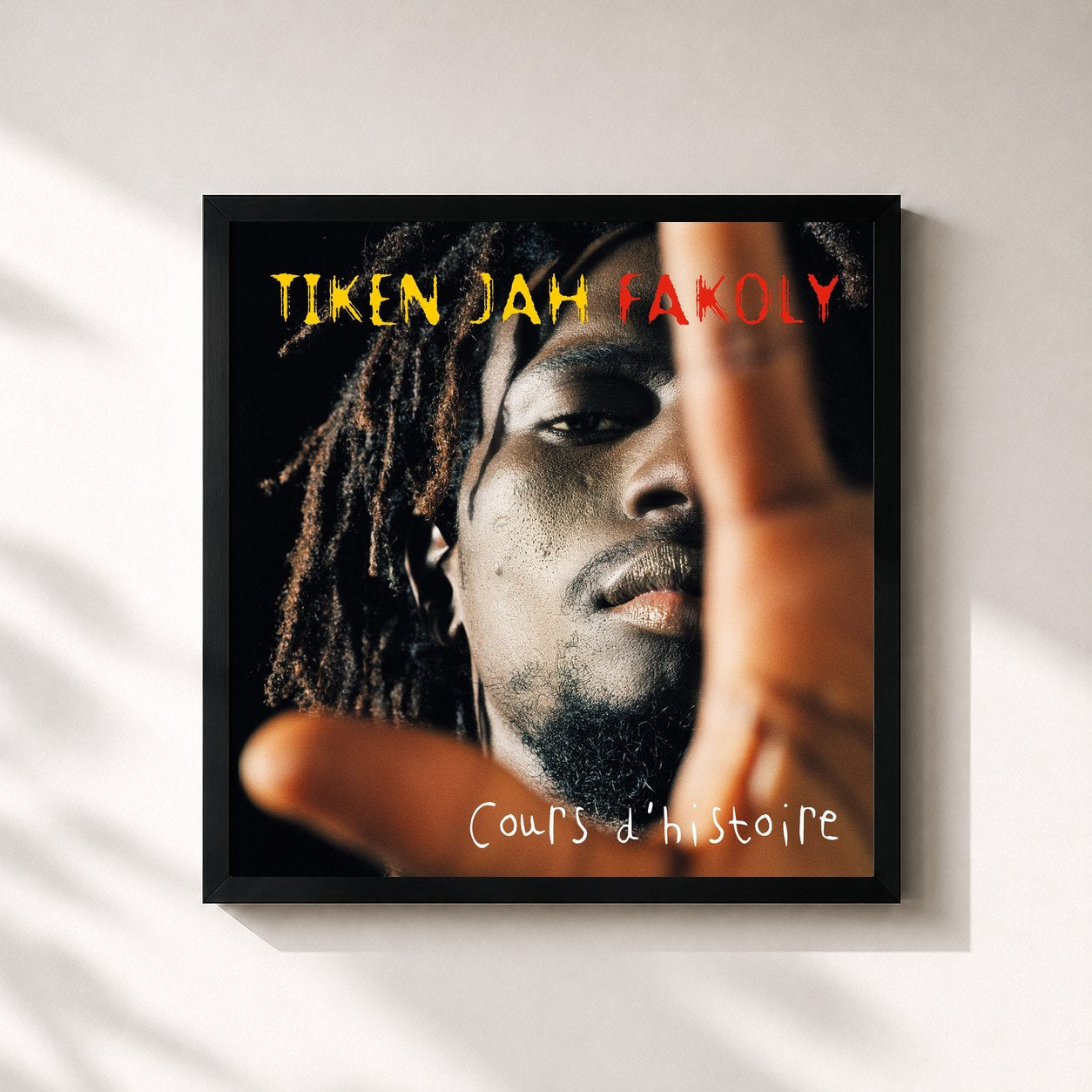 #noir Tableau carré de l'album Cours d'Histoire de Tiken Jah Fakoly, cadre noir 32x32 cm