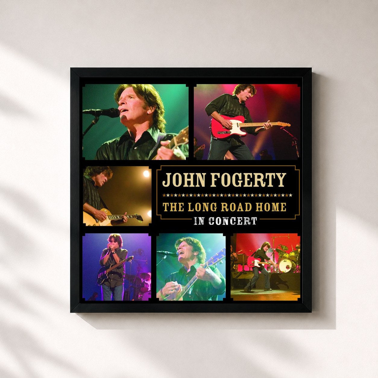 #noir Tableau carré de l'album The Long Road Home - In Concert de John Fogerty, cadre noir 32x32 cm