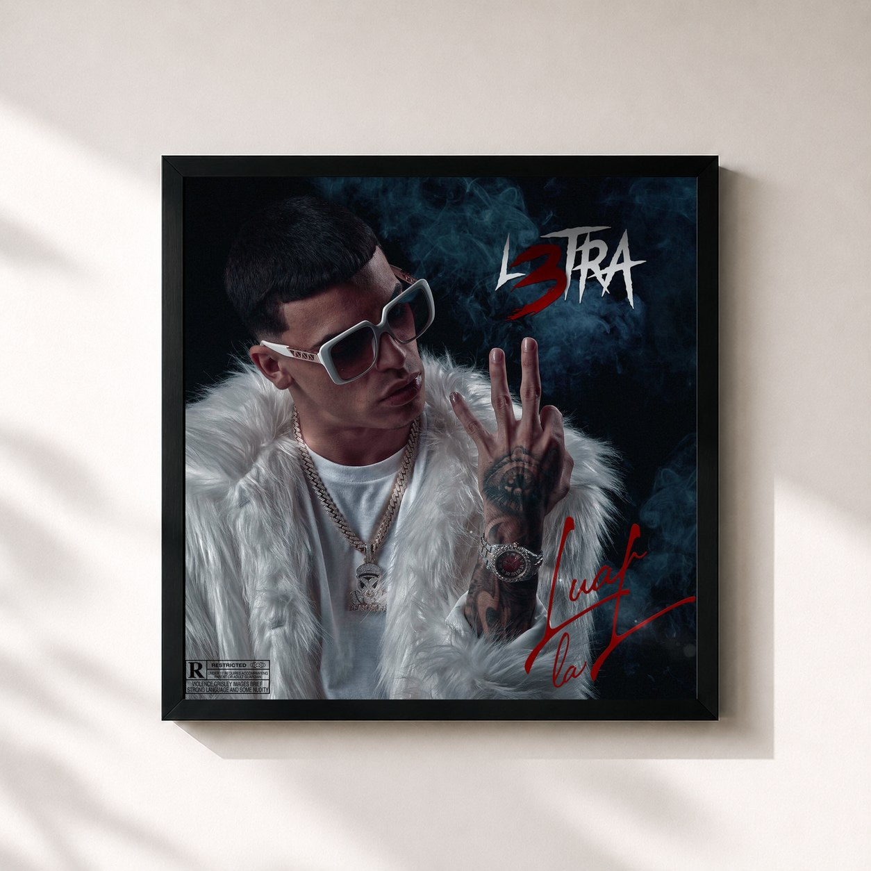 #noir Tableau carré de l'album L3tra de Luar La L, cadre noir 32x32 cm