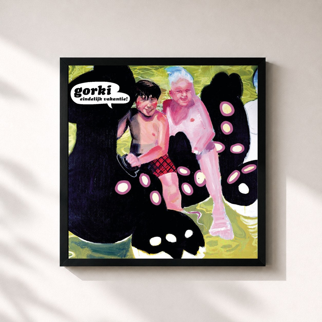 #noir Tableau carré de l'album Eindelijk Vakantie! de Gorki, cadre noir 32x32 cm