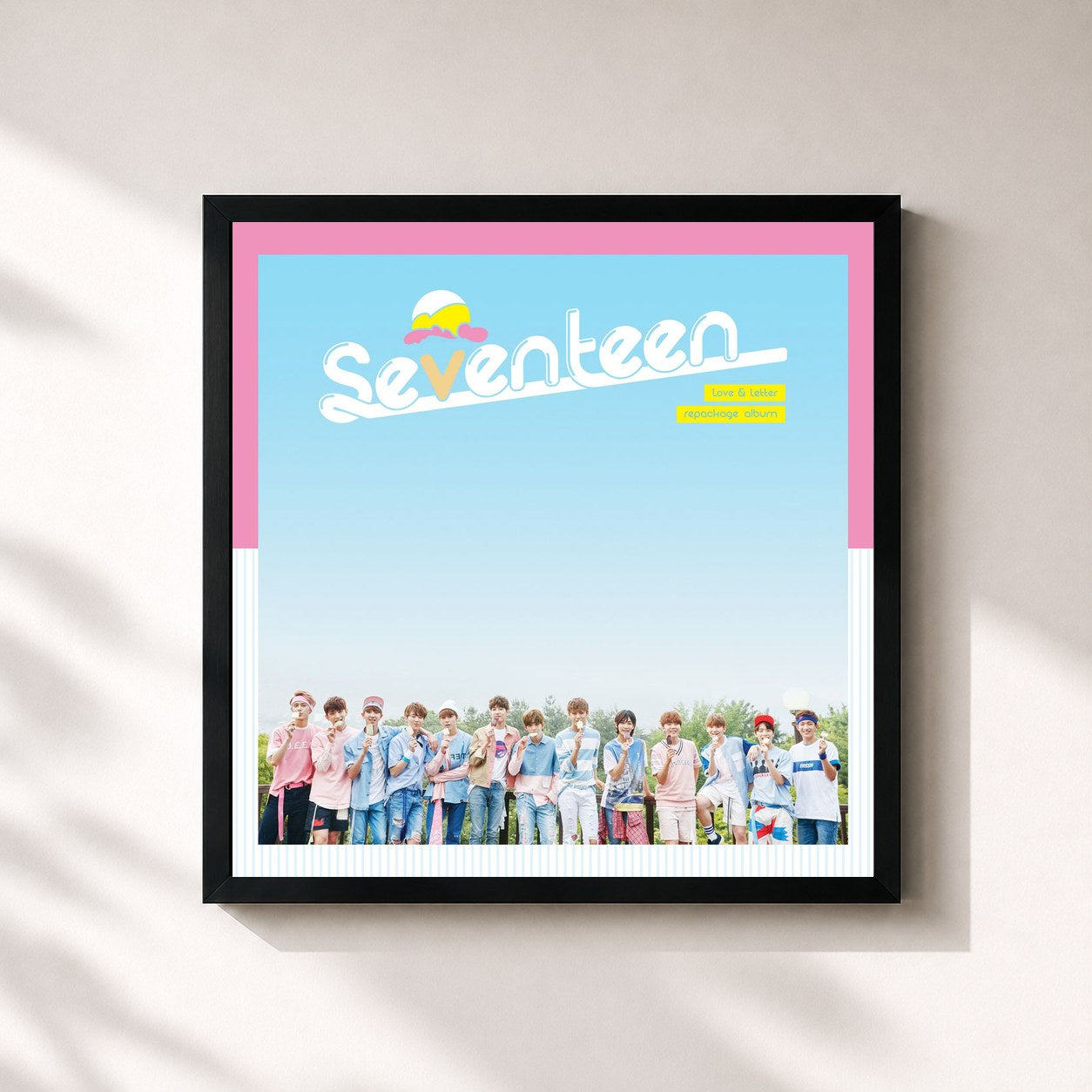 #noir Tableau carré de l'album Love&Letter de SEVENTEEN, cadre noir 32x32 cm