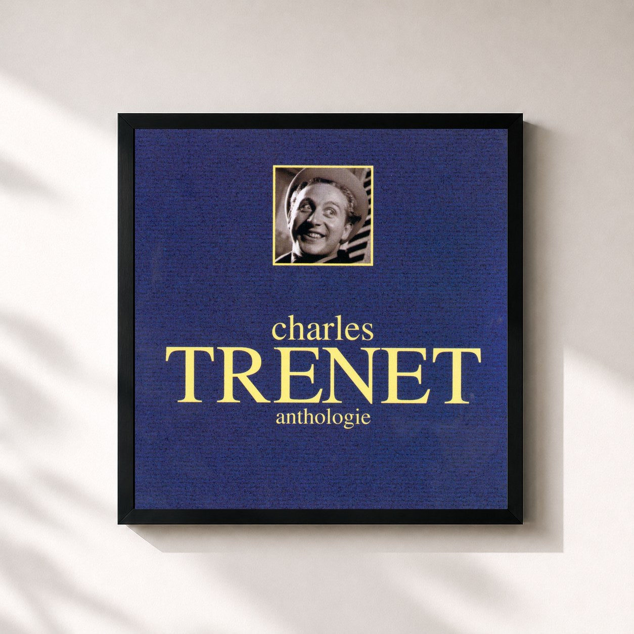 #noir Tableau carré de l'album Anthologie de Charles Trenet, cadre noir 32x32 cm