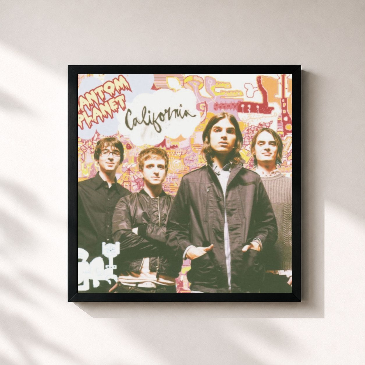 #noir Tableau carré de l'album California de Phantom Planet, cadre noir 32x32 cm