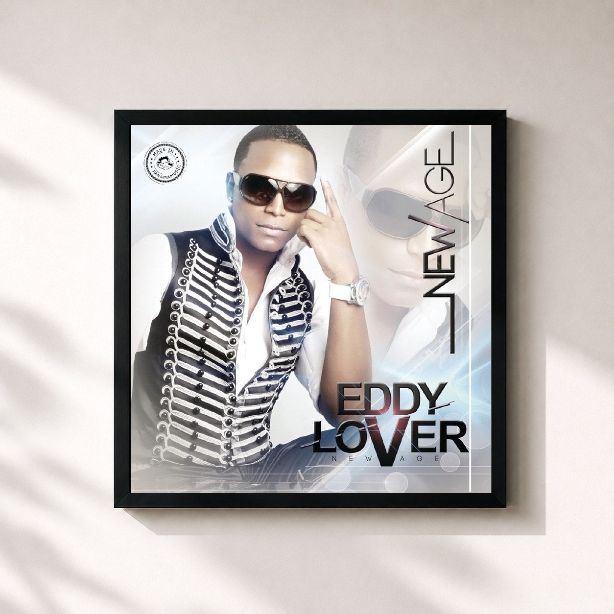 #noir Tableau carré de l'album New Age de Eddy Lover, cadre noir 32x32 cm