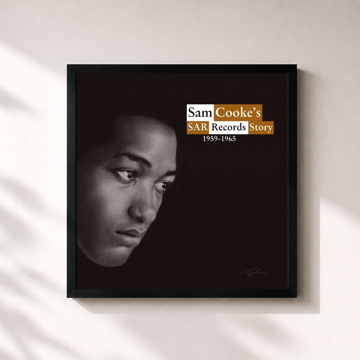 #noir Tableau carré de l'album SAR Records Story de Sam Cooke, cadre noir 32x32 cm
