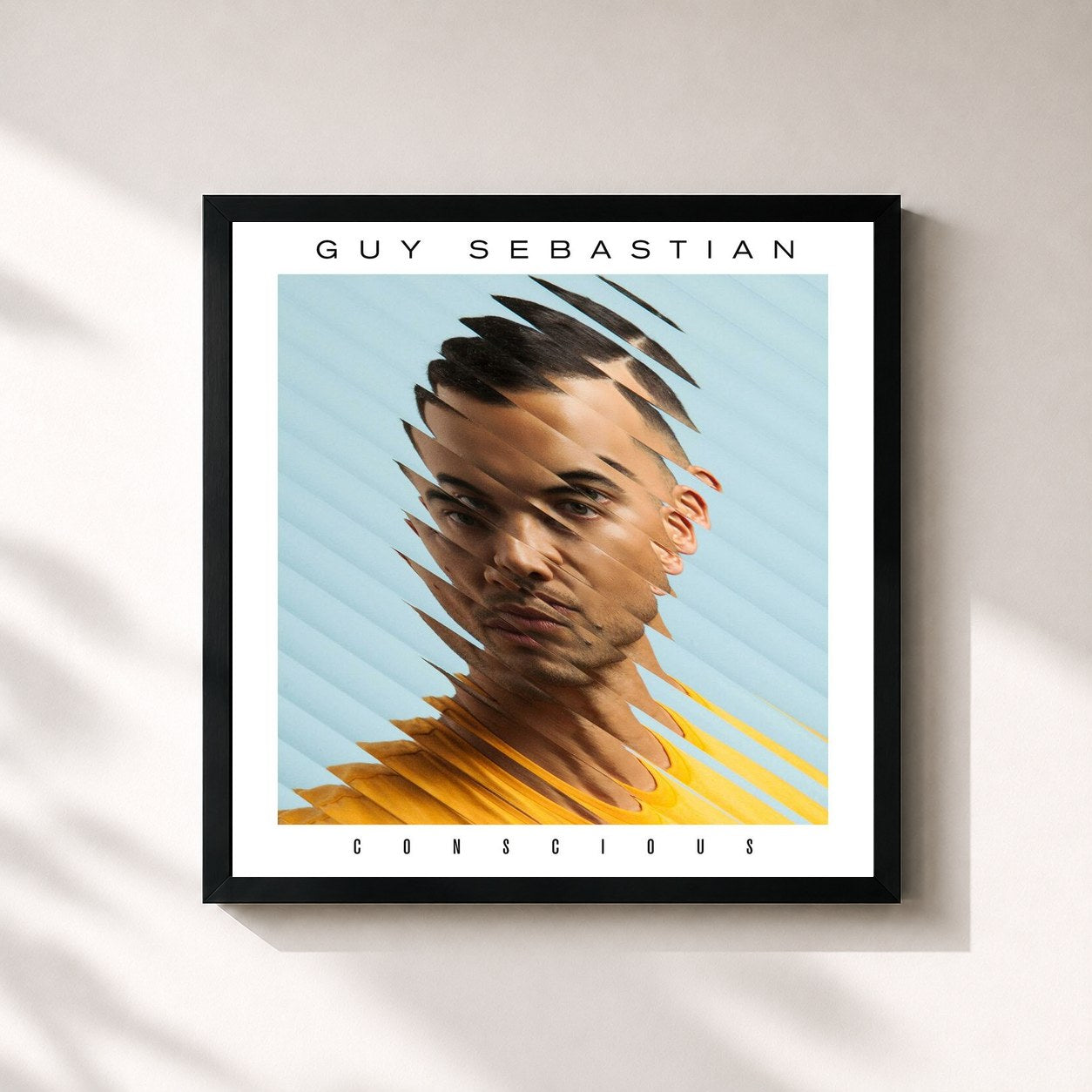 #noir Tableau carré de l'album Conscious de Guy Sebastian, cadre noir 32x32 cm