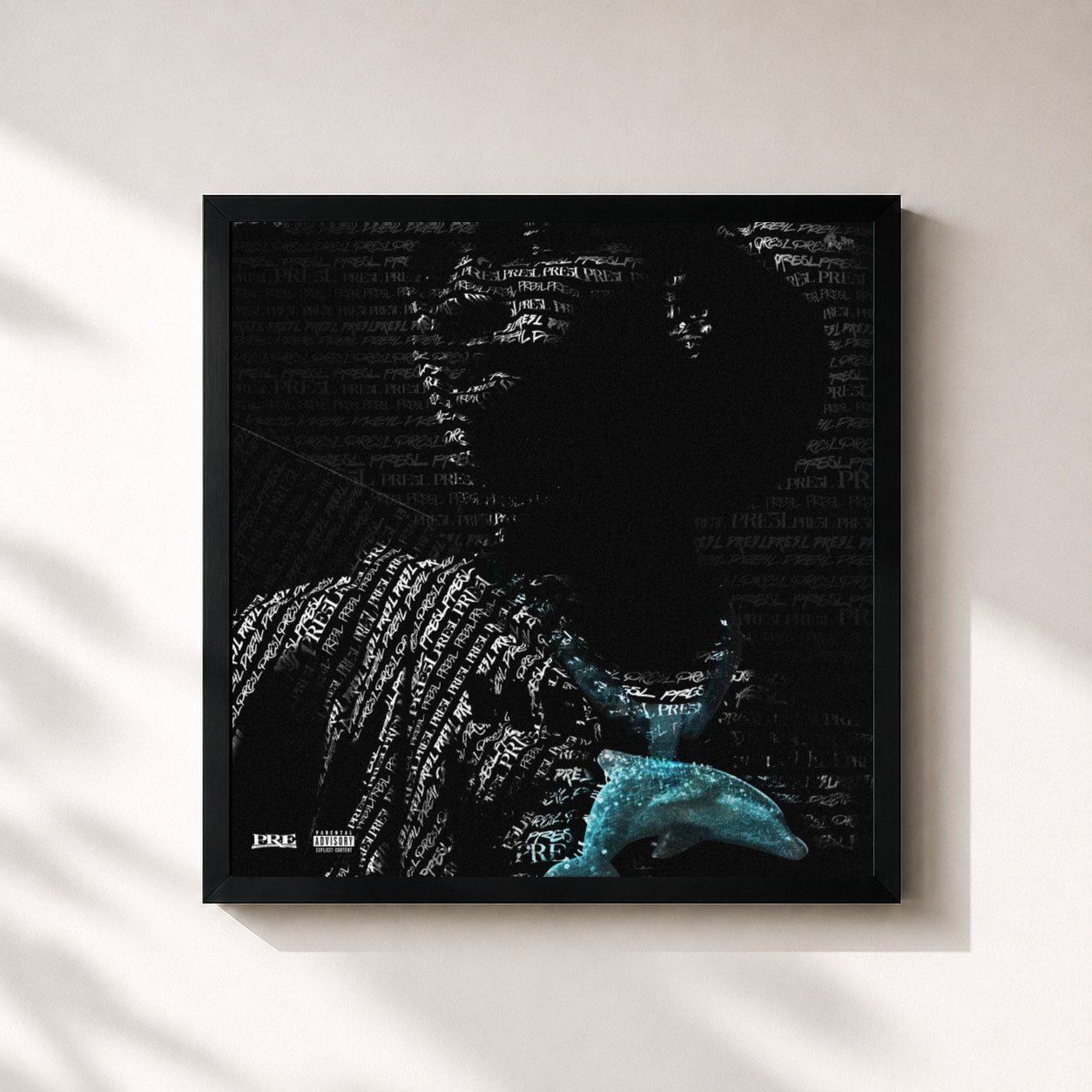 #noir Tableau carré de l'album PRE5L de Key Glock, cadre noir 32x32 cm