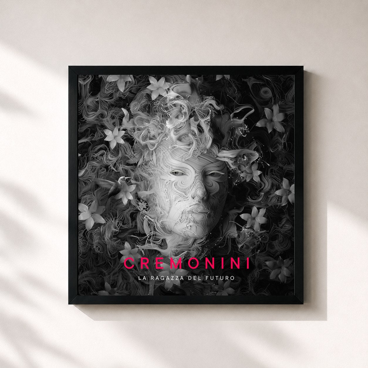 #noir Tableau carré de l'album La Ragazza Del Futuro de Cesare Cremonini, cadre noir 32x32 cm