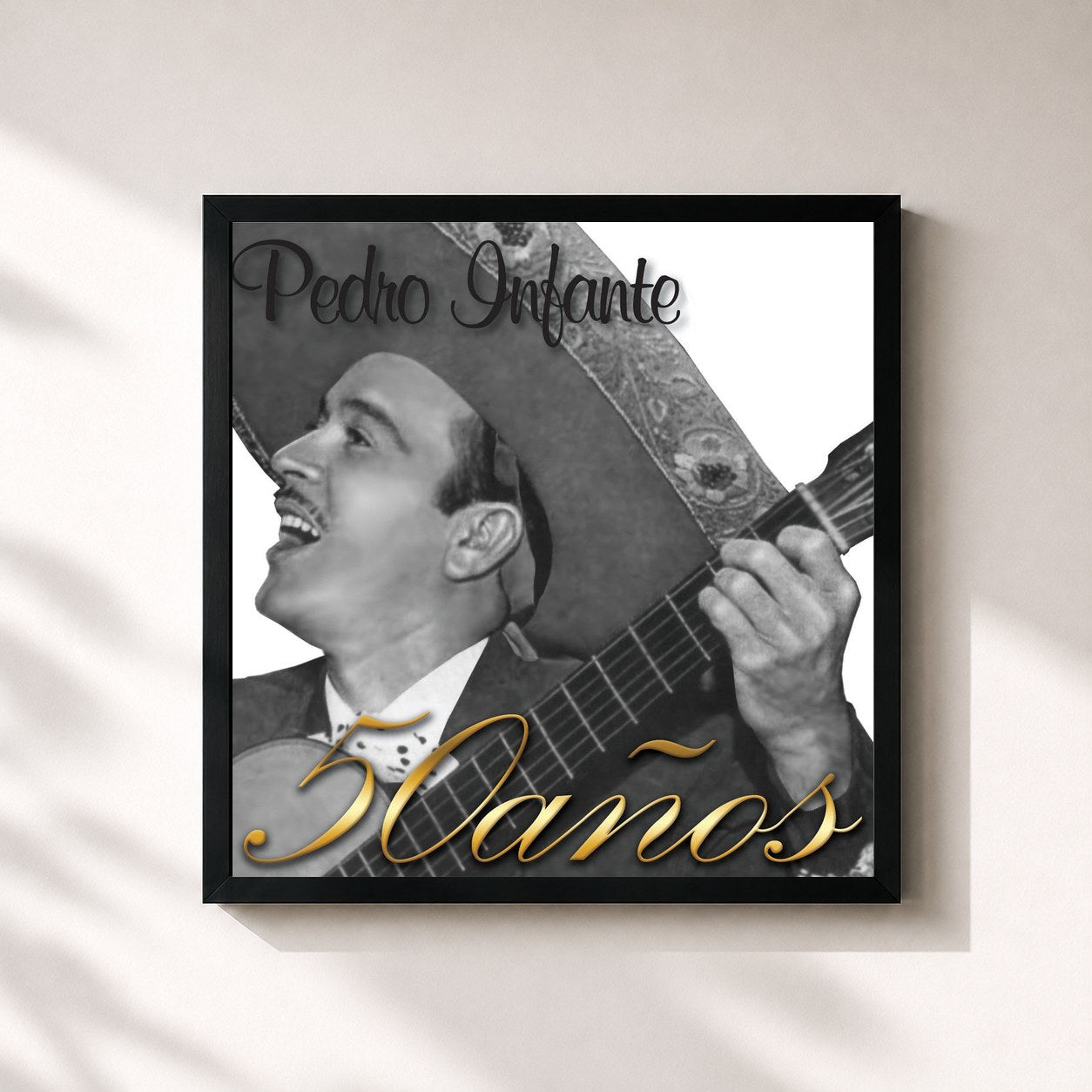 #noir Tableau carré de l'album 50 años todas las grabaciones de Pedro Infante, cadre noir 32x32 cm